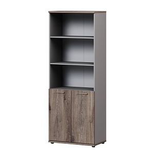 Vilas B-672 Шкаф высокий полуоткрытый для документов 800х454х209 Дуб Веллингтон табак/Кубанит серый