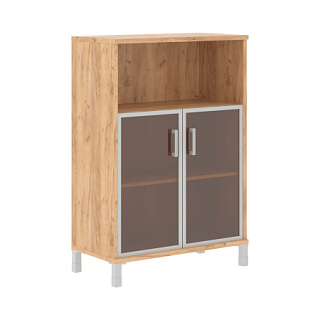 Born B 420.4 Шкаф средний с малыми стеклянными дверьми в AL рамке 900х450х1286 Дуб Бофорд