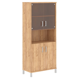Born B 430.10 Шкаф высокий с малыми стеклянными и глухими дверьми 900х450х2054 Дуб Бофорд