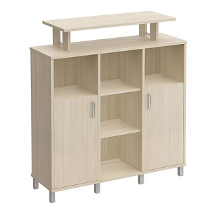 Борн В 801-523 Стеллаж средний с надстройкой и деревянными дверками (142.6x45x153) Дуб шамони
