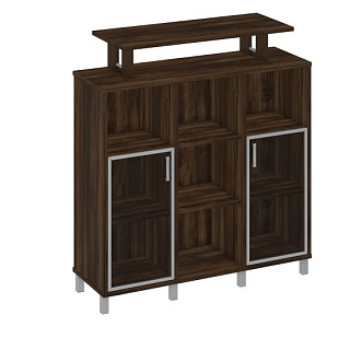 Борн В 801-524 Стеллаж средний с надстройкой и стеклянными дверками (142.6x45x153) Дуб ристретто