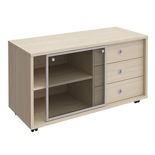 Борн В 202-552 Тумба выкатная 3 ящика без замка стеклянная дверь-купе (120.2x50x66) Дуб шамони