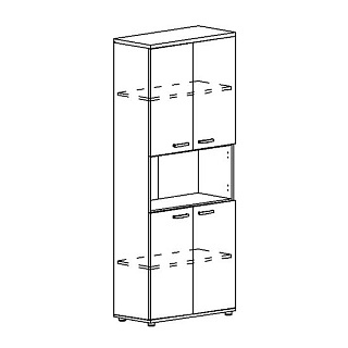 А4 9374 БП/ДШ Шкаф для документов 4-дверный с открытой нишей белый премиум / дуб шамони