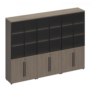 U.rus РС 328 ДЧ/ЛС Шкаф для документов со стеклянными дверями (стенка из 3 шкафов) (271x46x198) Дуб 