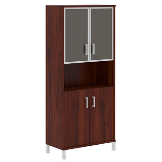 Born B 430.9 Шкаф высокий с малыми стеклянными дверьми в AL рамке и глухими 900х450х2054 Бургунди