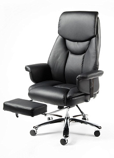 Кресло руководителя Parlament хром чёрный, нат. кожа + компаньон, с реклайнером