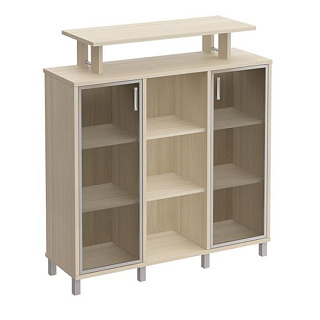 Борн В 801-522 Стеллаж средний с надстройкой и стеклянными дверками (142.6x45x153) Дуб шамони