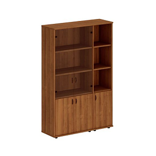 Престиж Исп.49 Шкаф комбинированный высокий (стекло + полузакрытый узкий) (133x46x203) Темный орех