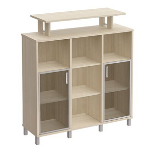 Борн В 801-524 Стеллаж средний с надстройкой и стеклянными дверками (142.6x45x153) Дуб шамони