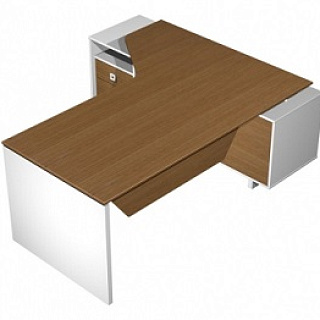 ВТ 138 БН Стол руководителя эргоном. левый с экран. 206*180*76 орех ногаро/белый премиум