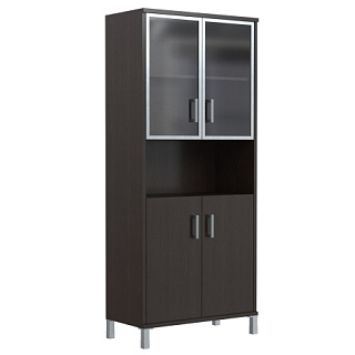Born B 430.9 Шкаф высокий с малыми стеклянными дверьми в AL рамке и глухими 900х450х2054 Венге Магия
