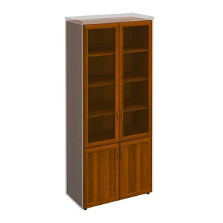 Мастер МТ 379 Шкаф книжный  со стекл.дверями  90*45*208 Темный Орех 