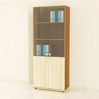 Визит-5 Шкаф для документов со стеклом 800*400*2000 Ясень шимо темный/светлый