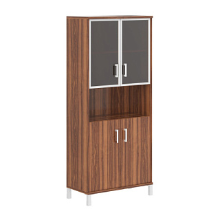 Born B 430.9 Шкаф высокий с малыми стеклянными дверьми в AL рамке и глухими 900х450х2054 Орех Даллас