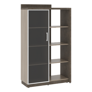 Wood&Stone СФ-534181 Шкаф со стеклянной дверью левый 1037х455х1770 Дрифтвуд/Бетон Чикаго темный