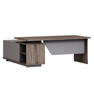 Vilas B-119 R Стол руководителя с опорной тумбой 1900х1770х750 Дуб Веллингтон табак/Кубанит серый