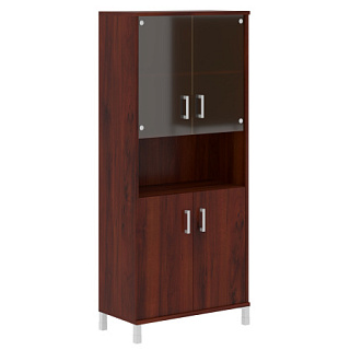 Born B 430.10 Шкаф высокий с малыми стеклянными и глухими дверьми 900х450х2054 Бургунди