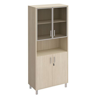 Борн В 430-823-1 Шкаф для документов стекло в рамке + ДСП с замком + ниша (90x45x205.4) Дуб шамони