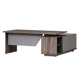 Vilas B-119 L Стол руководителя с опорной тумбой 1900х1770х750 Дуб Веллингтон табак/Кубанит серый