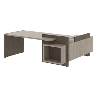 Wood&Stone СФ-531201-СФ-531202 Стол руководителя 2200х1996х840 Дрифтвуд/Бетон Чикаго темный