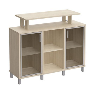Борн В 801-512 Стеллаж низкий с надстройкой и стеклянными дверками (142.6x45x116) Дуб шамони