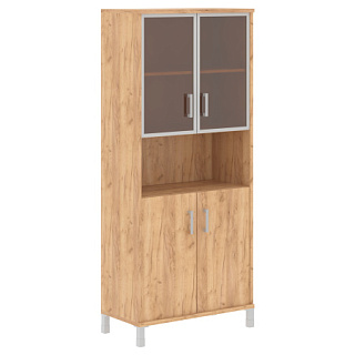 Born B 430.9 Шкаф высокий с малыми стеклянными дверьми в AL рамке и глухими 900х450х2054 Дуб Бофорд